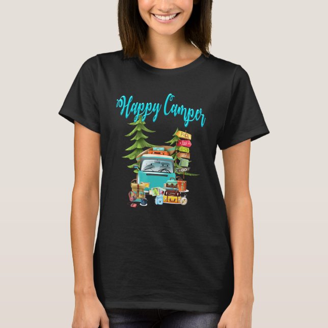 Lycklig Camper Camping Roadtrip T Shirt (Framsida)