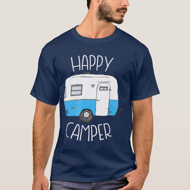 Lycklig Camper Camping s Blue Boler Trailer T Shirt (Framsida)