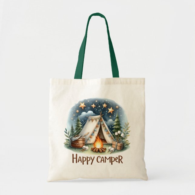 "Lycklig Camper" Camping Tote Bag Tygkasse (Framsidan)