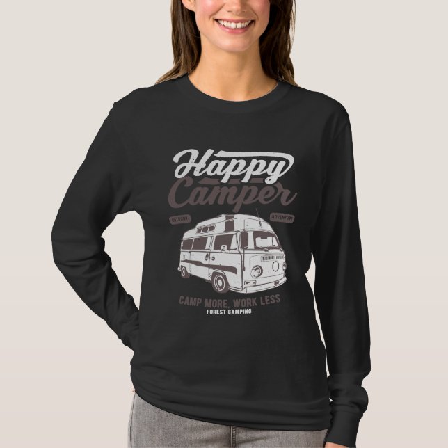Lycklig Camper Camping Vintage Distress Van T Shirt (Framsida)