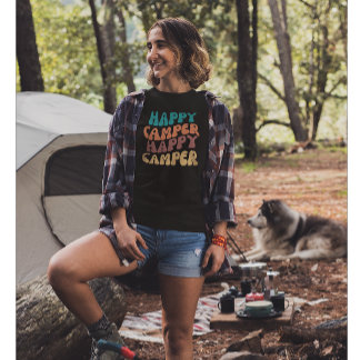 Lycklig Camper-citat med Retro Vågigt färgfull tex T Shirt