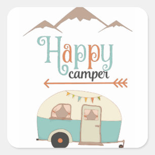 Lycklig Camper Cute Retro RV Fyrkantigt Klistermärke