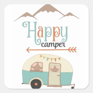 LYCKLIG CAMPER Cute Retro RV Fyrkantigt Klistermärke