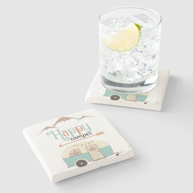 Lycklig Camper Cute Retro RV Stenunderlägg (Sidan)