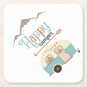 LYCKLIG CAMPER Cute Retro RV Underlägg Papper Kvadrat