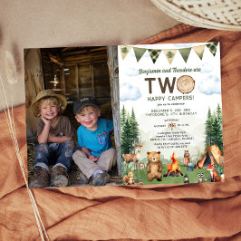 Lycklig Camper Dual Joint Dubbla Birthday Photo Inbjudningar