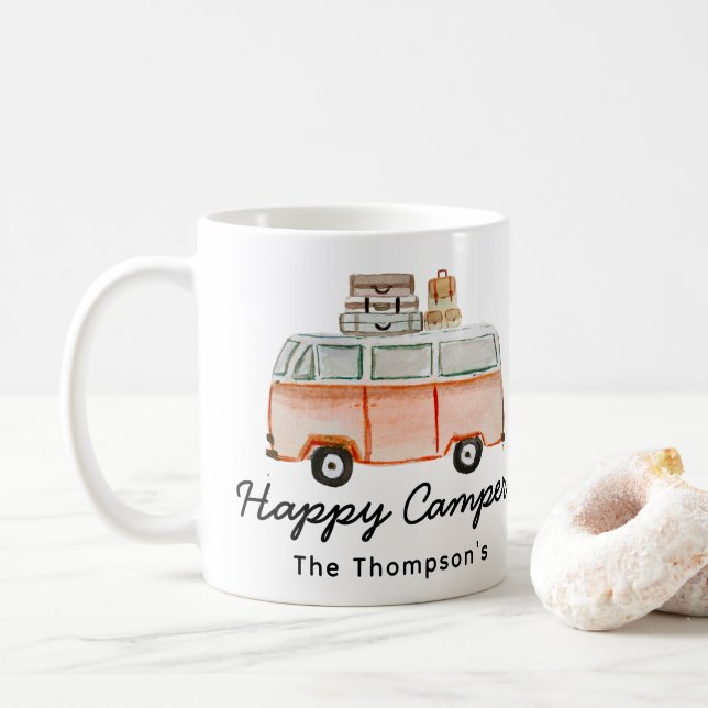 Lycklig Camper Family Namn Cute RV Camping Retro C Kaffemugg (Med munk)