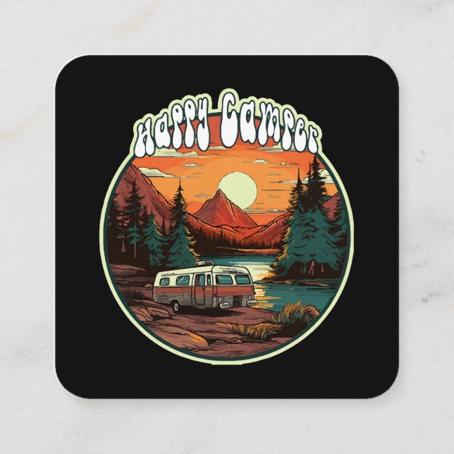 Lycklig Camper Fyrkantigt Visitkort (Baksida)