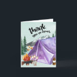 Lycklig Camper Girls Birthday Lila Tält Tack Kort<br><div class="desc">Kampanj temat tackkort - perfekt för en bakgårdshus,  picknick eller födelsedagsfest utomhus. Den här mint- och lilafärgskonstruktionen har bergs- och skogsbruk med tält,  campfire och smores. Rubriken lyder "Tack så mycket" och det tack som återstår är helt redigerbart.</div>