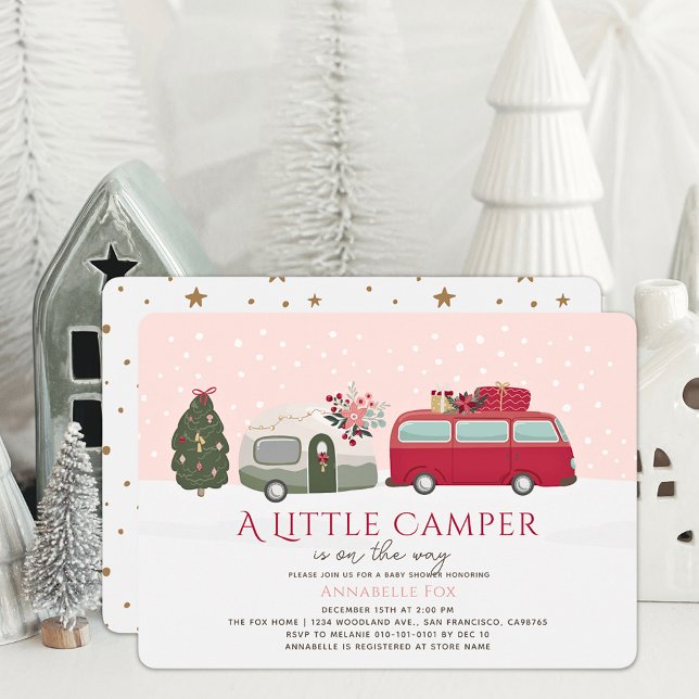 Lycklig Camper jul Rosa Girl Baby Shower Inbjudningar (Skapare uppladdad)