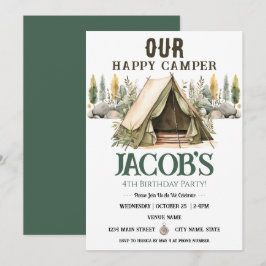Lycklig Camper Kids 4e födelsedagen Inbjudningar