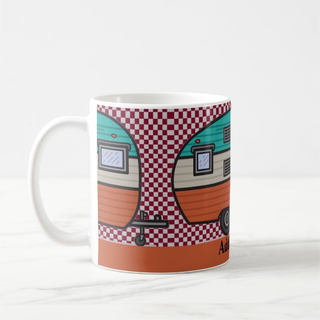 Lycklig Camper, lägg till text, kaffe Mugg (Vänster)
