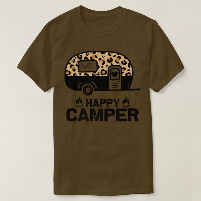 Lycklig Camper Leopard Funny Matching Camping Crew T Shirt (Design framsida)