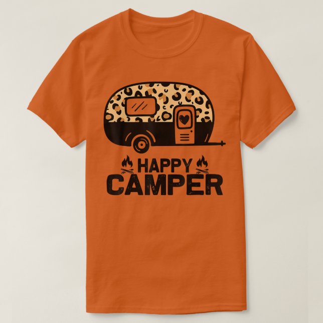 Lycklig Camper Leopard Funny Matching Camping Crew T Shirt (Design framsida)