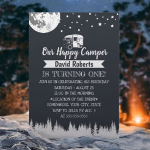Lycklig Camper Måne Stars Forest Birthday Inbjudningar