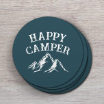 Lycklig Camper Mountain Äventyr Teal Camping Underlägg Papper Rund<br><div class="desc">Lycklig Camper Rustic Mountain Äventyr Teal Camping Underlägg.</div>