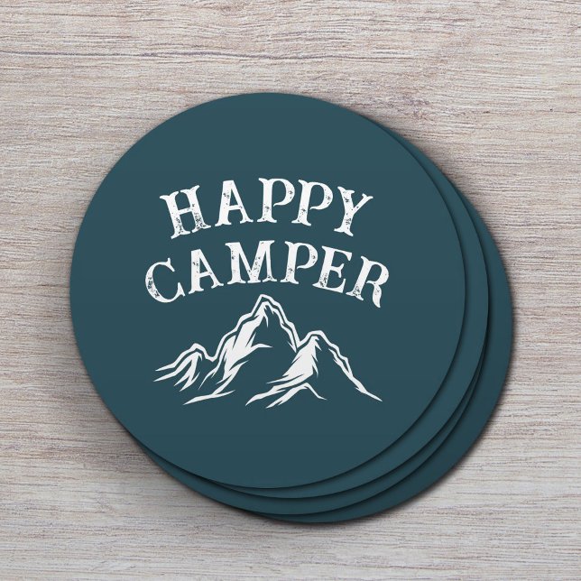 Lycklig Camper Mountain Äventyr Teal Camping Underlägg Papper Rund (Skapare uppladdad)