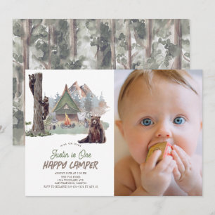 Lycklig Camper Mountain Bears Boy 1st Birthday Inbjudningar
