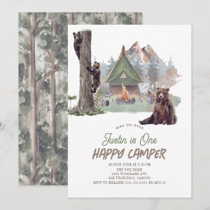 Lycklig Camper Mountain Bears Boy 1st Birthday Inbjudningar