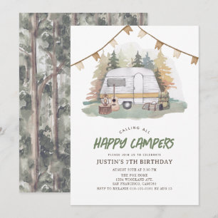 Lycklig Camper Mountain Forest Boy Birthday Inbjudningar