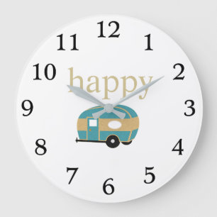 Lycklig Camper Personality Guld Teal Travel Traile Stor Klocka
