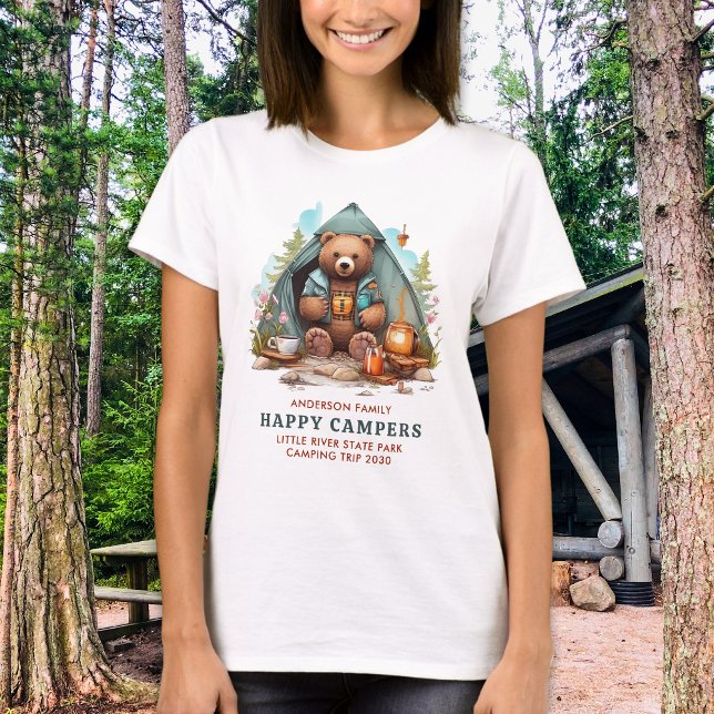 Lycklig Camper Personlig Family Cute Camping Bear T Shirt (Skapare uppladdad)