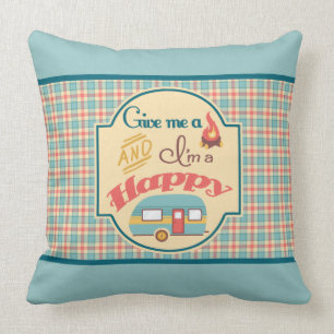 Lycklig Camper Personlig Pillow (Aqua & Coral) Kudde