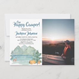 Lycklig Camper Photo Rustic Mountains Birthday Inbjudningar