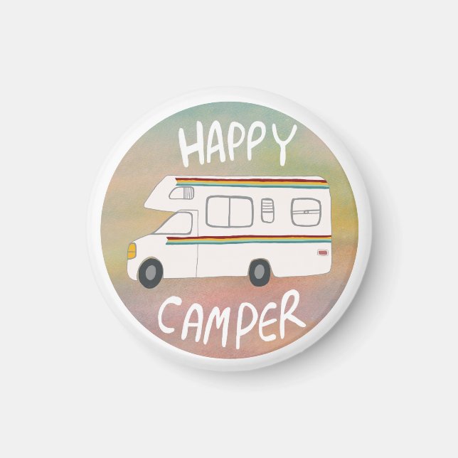 Lycklig Camper Rainbow RV Sunset Motorhome RV Magnet (Framsidan)