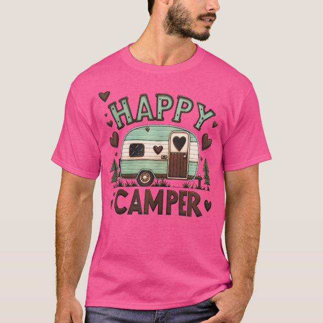 Lycklig Camper Retro Nostalgic Cute Heart Kärlek C T Shirt (Framsida)