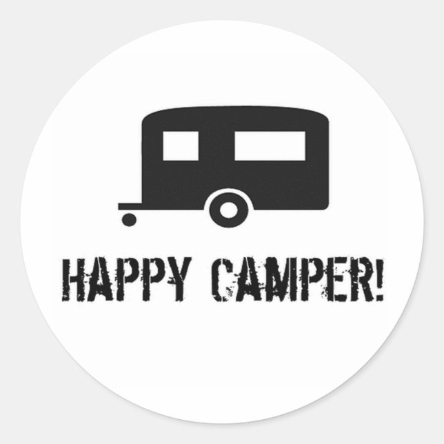 Lycklig Camper! Runt Klistermärke (Framsida)