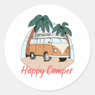 Lycklig camper runt klistermärke