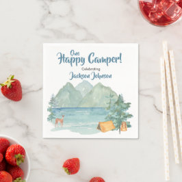 Lycklig Camper Rustic Mountain Watercolor Birthday Pappersservett