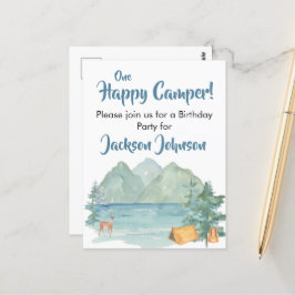 Lycklig Camper Rustic Mountain Watercolor Birthday Vykort