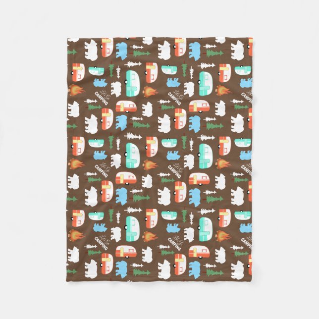 Lycklig Camper RV Camping Fleece Blanket - Brown (Framsidan)