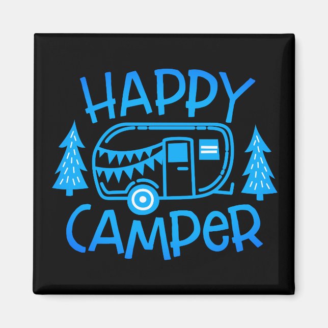 Lycklig Camper RV Travel Trailer Wanderlust Campin Magnet (Framsidan)