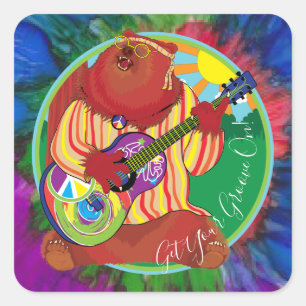 Lycklig Camper Singing Bear Stickers Square Fyrkantigt Klistermärke