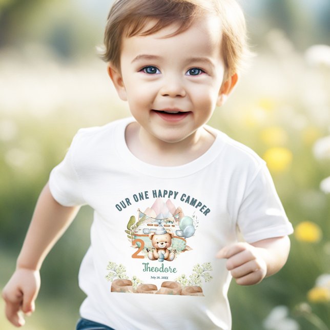 Lycklig Camper Sommar 2:a födelsedagstjuppet T Shirt (Happy Camper Summer 2nd Birthday Boy Toddler T-shirt)