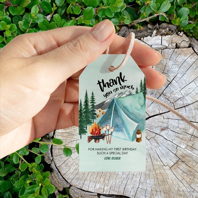 Lycklig Camper Tack Camping Tält Gift-Märkre Presentetikett (Camping themed thank you tags)