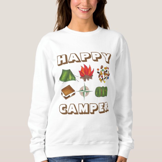 Lycklig Camper Tält Compass Fire Camping Sweatshir T Shirt (Framsida)