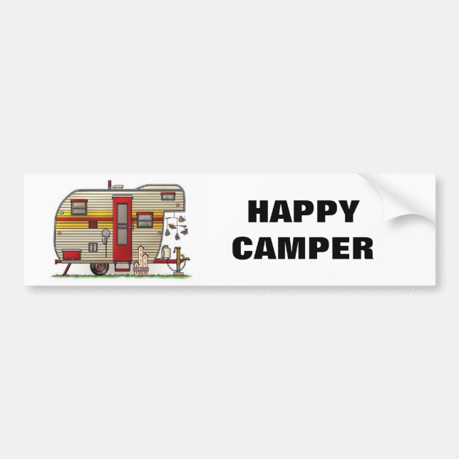 Lycklig Camper Trailer Bildekal (Framsidan)