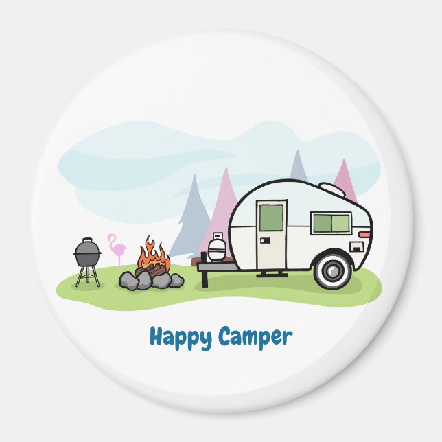Lycklig Camper Trailer Magnet (Framsidan)