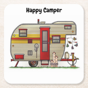 Lycklig Camper Trailer Underlägg Papper Kvadrat