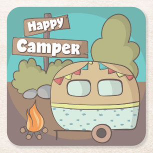 Lycklig Camper Trailer Underlägg Papper Kvadrat