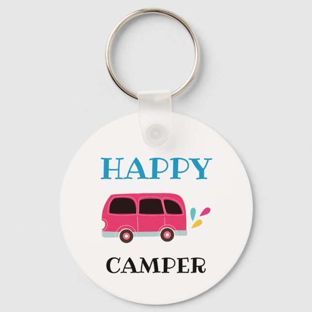 Lycklig Camper Van Cute Tecknad Anpassningsbar Nyckelring (Framsida)