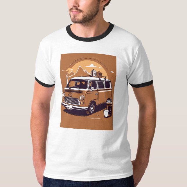 Lycklig Camper Van Surfa T Shirt (Framsida)