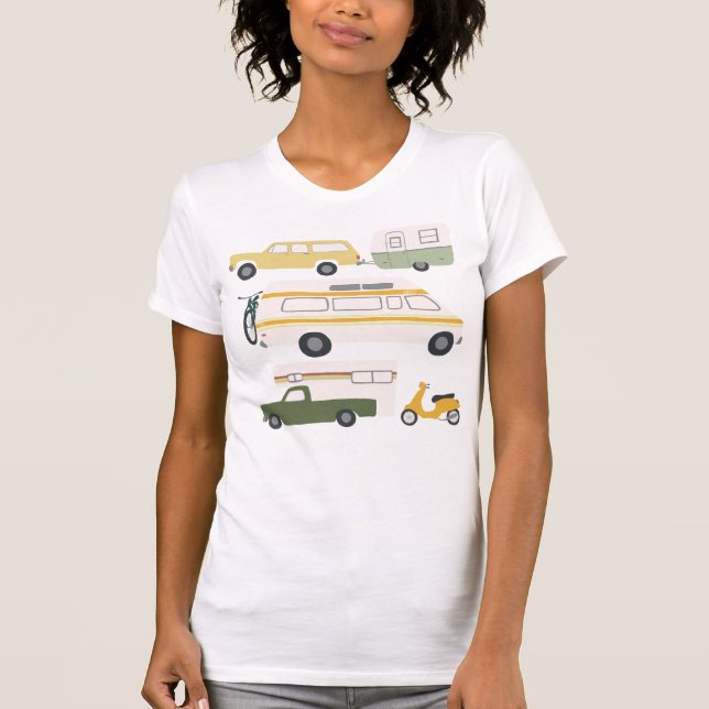 LYCKLIG CAMPER Vintage camping-släpfordon RV-ANPAS T Shirt (Framsida)