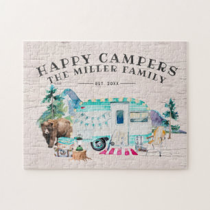 Lycklig Campers Familj Namn Camping Pussel