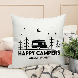 Lycklig Campers-familjen Namn Äventyr utanför dörr Kudde