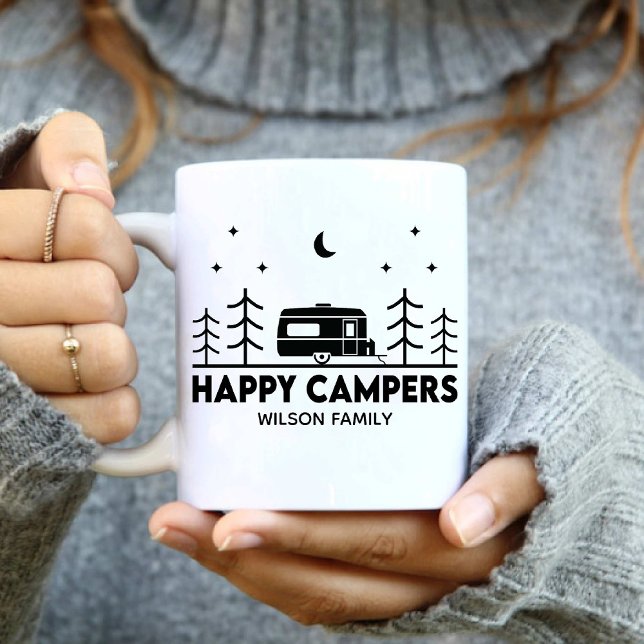 Lycklig Campers-familjens Namn-minimalistiska Tren Kaffemugg (Happy Campers family Name minimalist Trendy Coffee Mug)